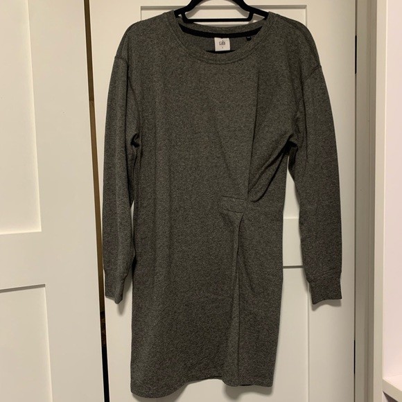 CAbi long sleeve gray dress w/ faux wrap detail. Size: Small - Picture 2 of 8